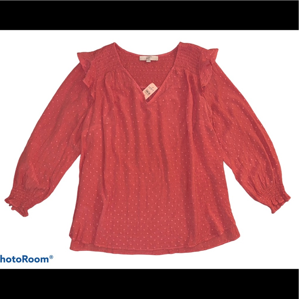 LOFT Insert Dotted Crepe Balloon Sleeve Top Blouse